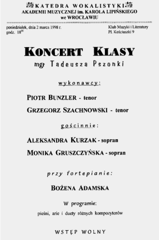 Tadeusz Pszonka Music, Tadeusz Pszonka, prof. dr. hab. Tadeusz Pszonka, koncert, opera, koncert wokalny